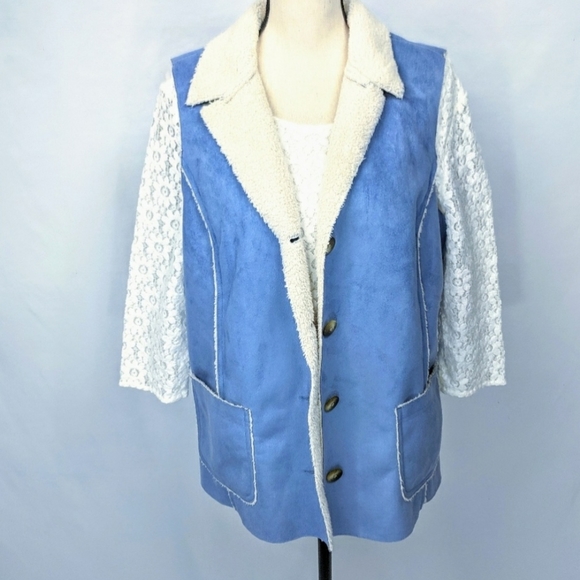 L.L.Bean Sherpa Lined Faux Suede Button Down Vest - Picture 2 of 7